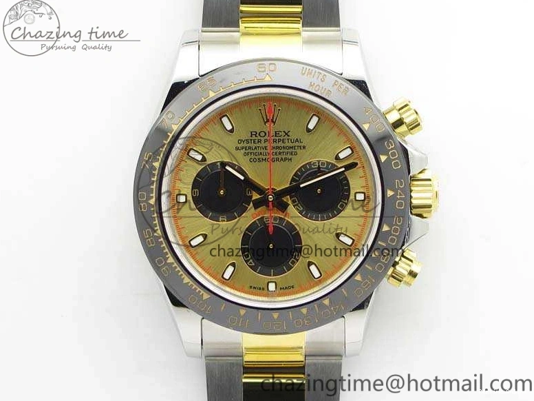 1230 FlexibleFit Daytona SS YG Ceramic Bezel JH Best Edition Gold Dial On SS YG Bracelet A 3528